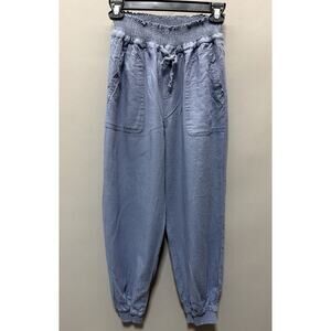 Love Tree Women's Large Blue Linen Viscose Blend Jogger Pants Minimalist Casual